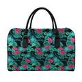 Turquoise Hawaiian Palm Leaves Print Leather Duffel Bag