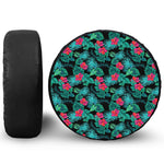 Turquoise Hawaiian Palm Leaves Print Leather Spare Tire Cover