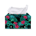 Turquoise Hawaiian Palm Leaves Print Leather Tissue Box Cover
