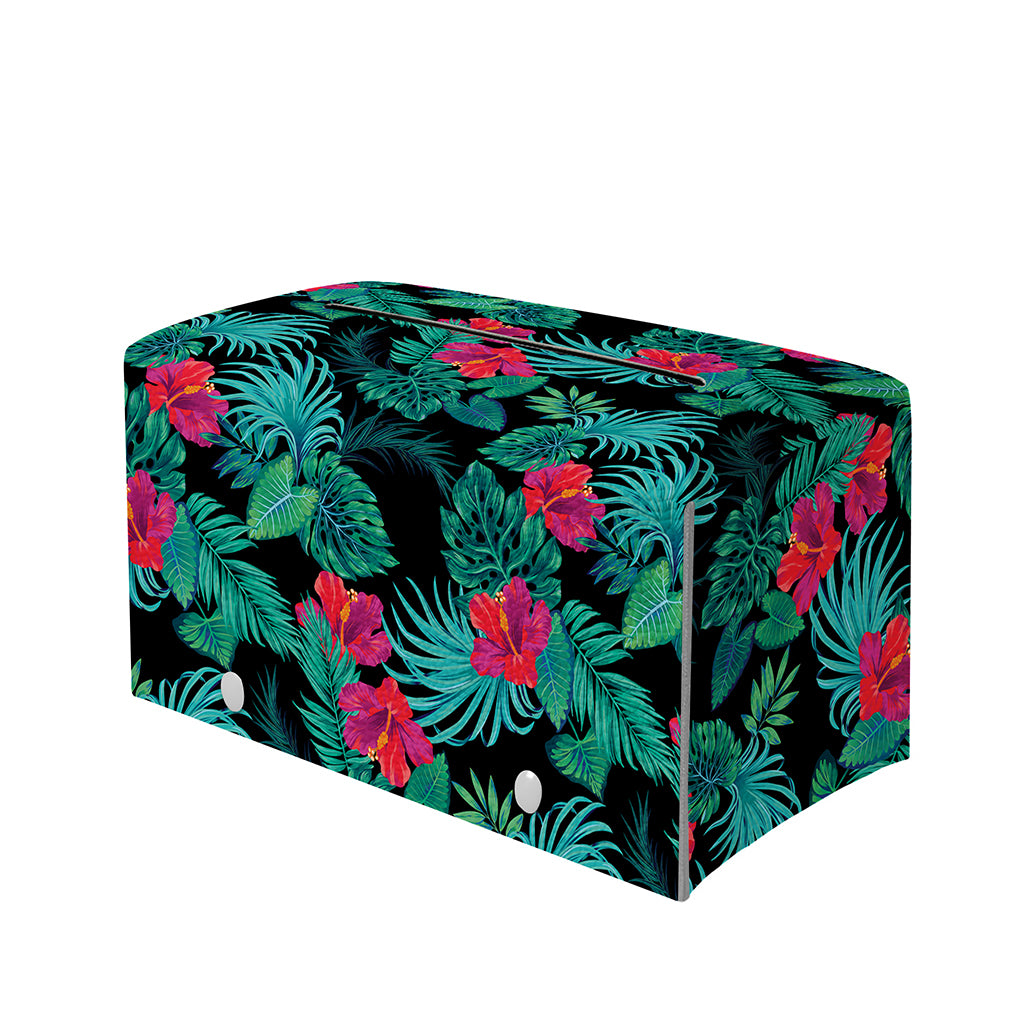 Turquoise Hawaiian Palm Leaves Print Leather Tissue Box Cover