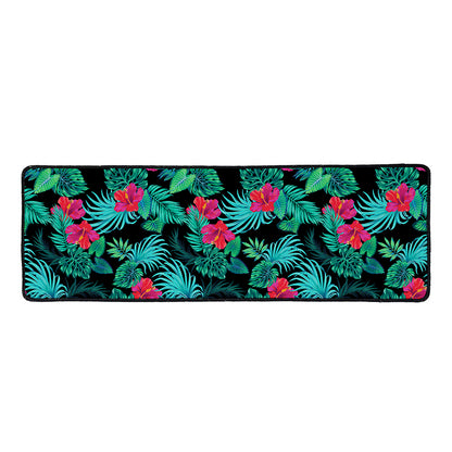 Turquoise Hawaiian Palm Leaves Print Long Kitchen Mat
