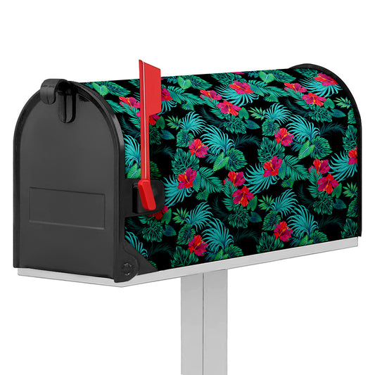 Turquoise Hawaiian Palm Leaves Print Mailbox Cover