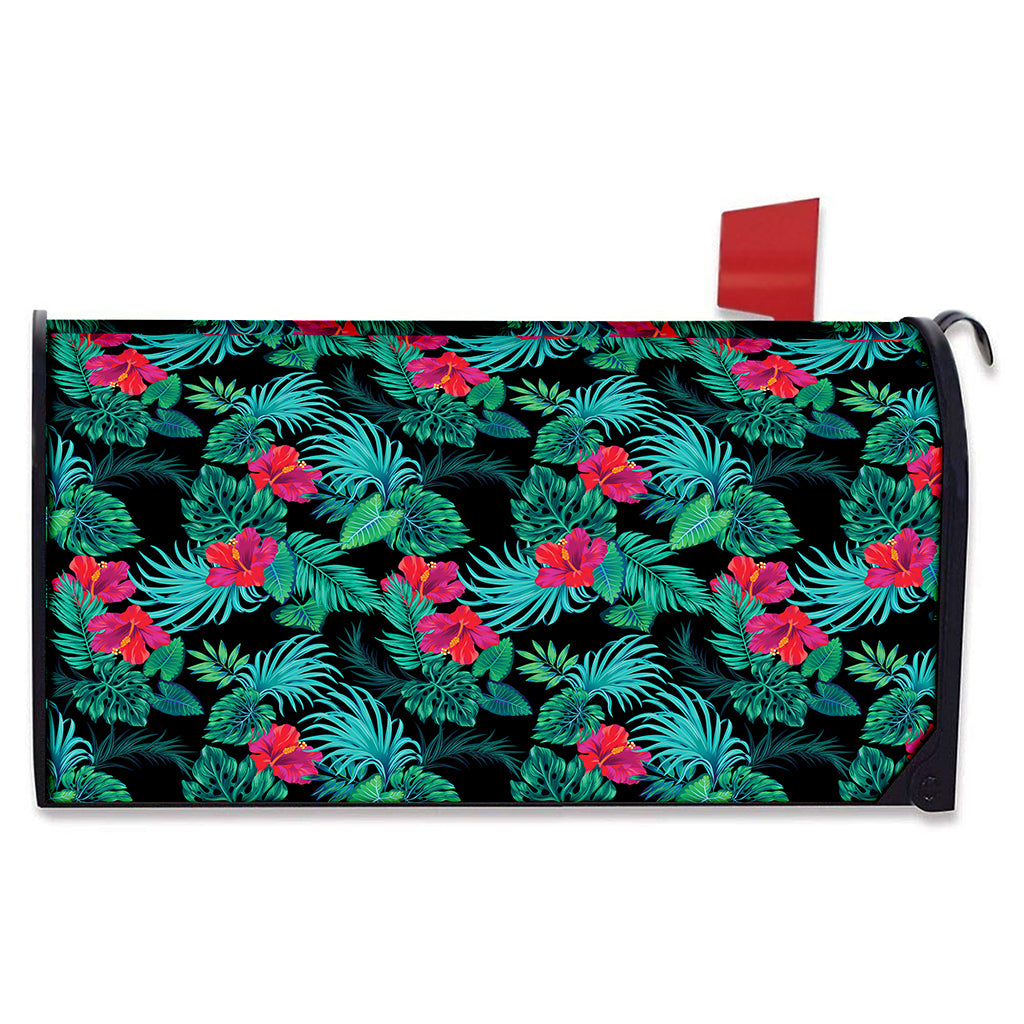 Turquoise Hawaiian Palm Leaves Print Mailbox Cover