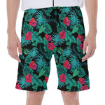 Turquoise Hawaiian Palm Leaves Print Men's Beach Shorts