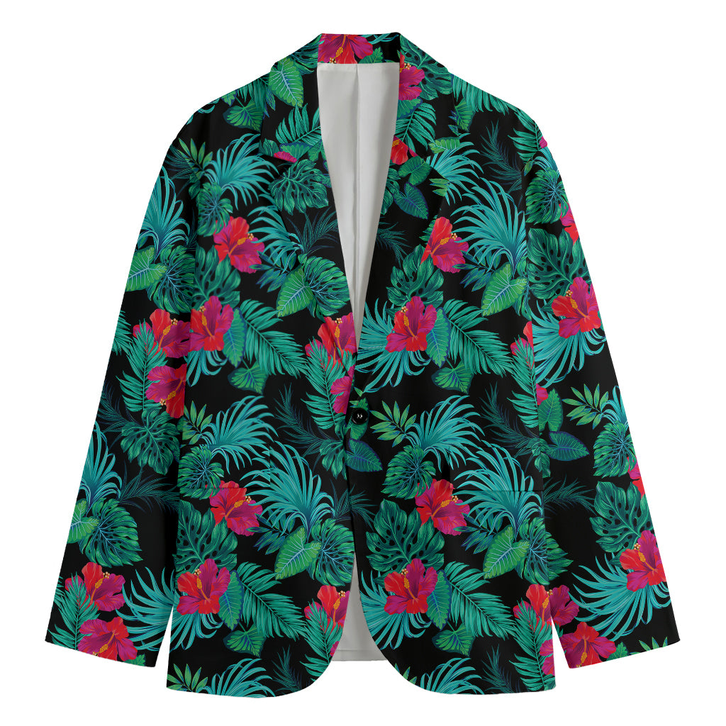 Turquoise Hawaiian Palm Leaves Print Men's Blazer