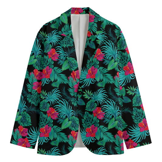 Turquoise Hawaiian Palm Leaves Print Men's Blazer