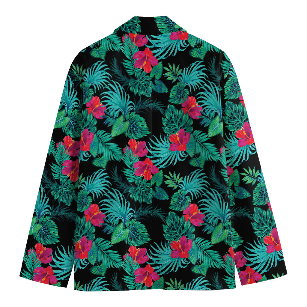 Turquoise Hawaiian Palm Leaves Print Men's Blazer