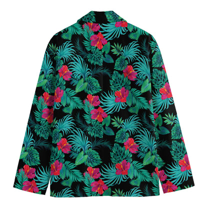 Turquoise Hawaiian Palm Leaves Print Men's Blazer