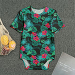 Turquoise Hawaiian Palm Leaves Print Men's Bodysuit