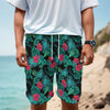 Turquoise Hawaiian Palm Leaves Print Men's Cargo Shorts