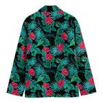 Turquoise Hawaiian Palm Leaves Print Men's Cotton Blazer