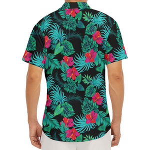Turquoise Hawaiian Palm Leaves Print Men's Deep V-Neck Shirt