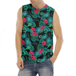 Turquoise Hawaiian Palm Leaves Print Men's Fitness Tank Top