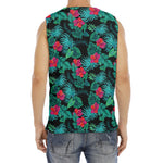 Turquoise Hawaiian Palm Leaves Print Men's Fitness Tank Top