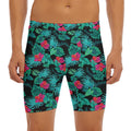 Turquoise Hawaiian Palm Leaves Print Men's Long Boxer Briefs
