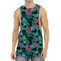 Turquoise Hawaiian Palm Leaves Print Men's Muscle Tank Top