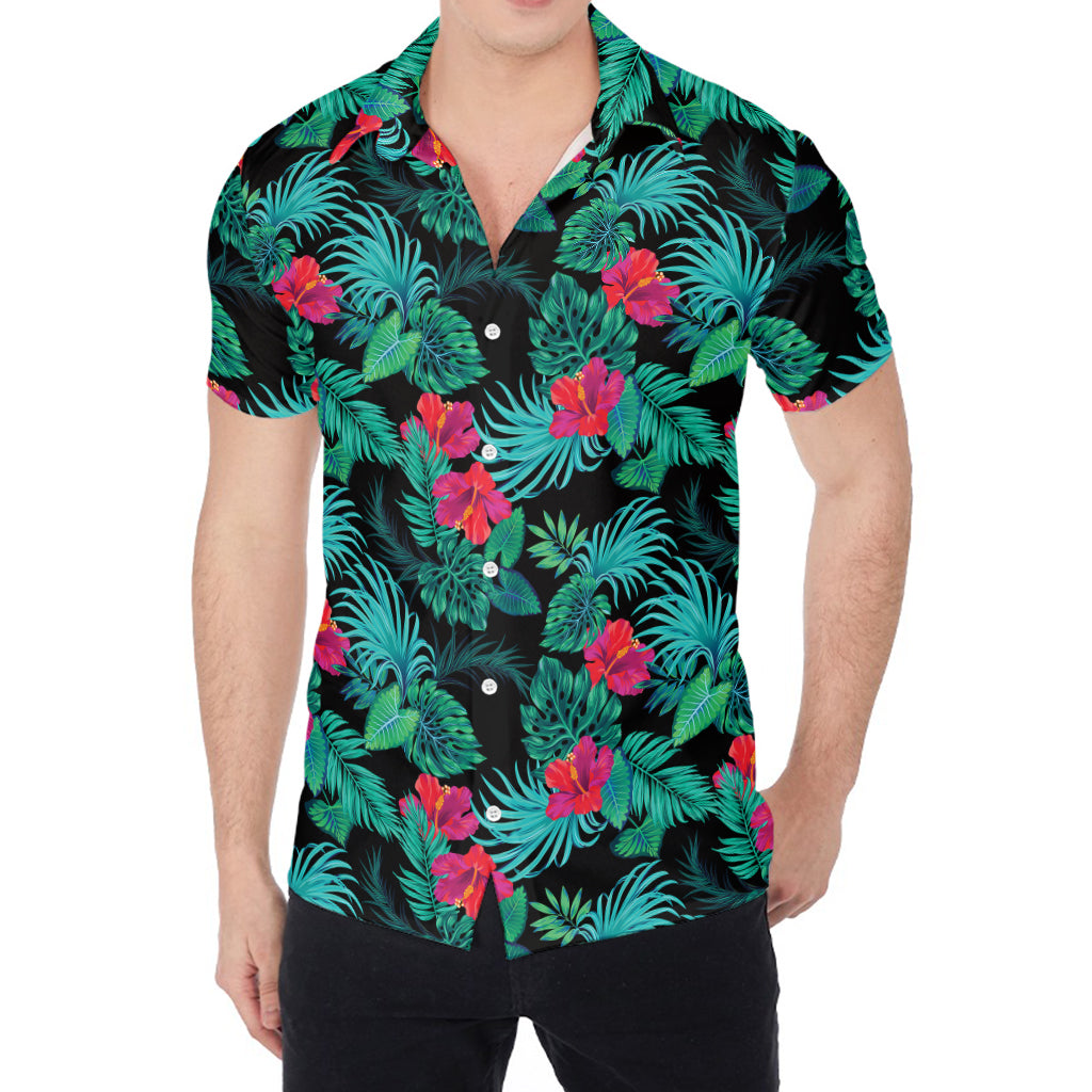 Turquoise Hawaiian Palm Leaves Print Men's Shirt