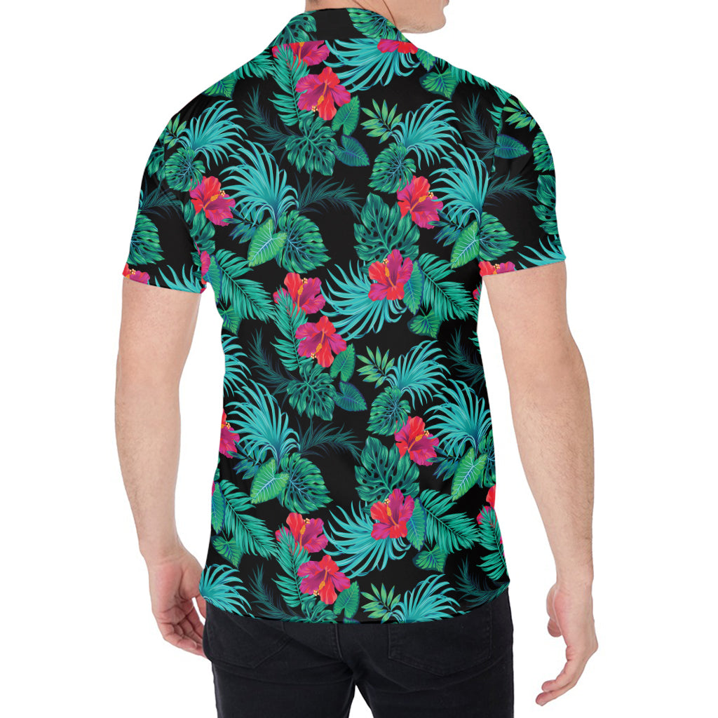 Turquoise Hawaiian Palm Leaves Print Men's Shirt