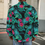 Turquoise Hawaiian Palm Leaves Print Men's Shirt Jacket