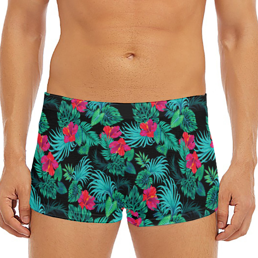 Turquoise Hawaiian Palm Leaves Print Men's Short Boxer Briefs