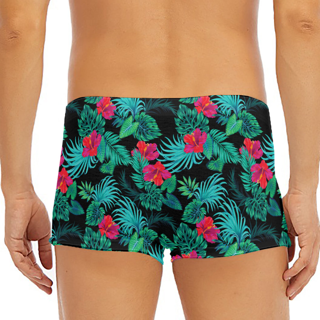 Turquoise Hawaiian Palm Leaves Print Men's Short Boxer Briefs