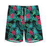 Turquoise Hawaiian Palm Leaves Print Men's Sports Shorts