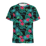 Turquoise Hawaiian Palm Leaves Print Men's Sports T-Shirt