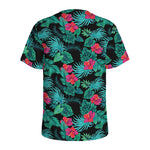 Turquoise Hawaiian Palm Leaves Print Men's Sports T-Shirt