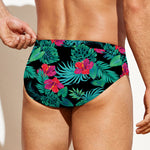 Turquoise Hawaiian Palm Leaves Print Men's Swim Briefs