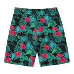 Turquoise Hawaiian Palm Leaves Print Men's Swim Trunks