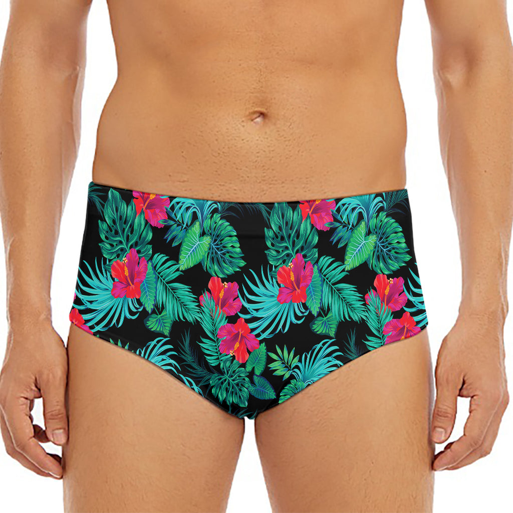 Turquoise Hawaiian Palm Leaves Print Men's Triangle Swim Briefs