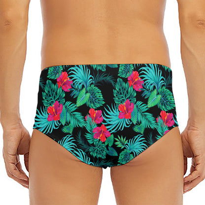 Turquoise Hawaiian Palm Leaves Print Men's Triangle Swim Briefs