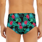Turquoise Hawaiian Palm Leaves Print Men's Triangle Swim Briefs