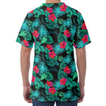 Turquoise Hawaiian Palm Leaves Print Men's Velvet T-Shirt