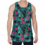 Turquoise Hawaiian Palm Leaves Print Men's Velvet Tank Top