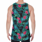 Turquoise Hawaiian Palm Leaves Print Men's Velvet Tank Top