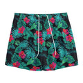 Turquoise Hawaiian Palm Leaves Print Mesh Shorts