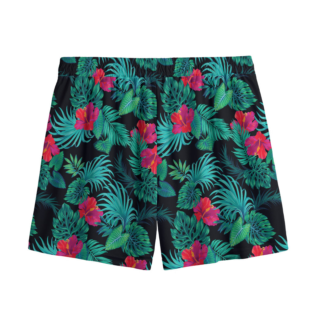 Turquoise Hawaiian Palm Leaves Print Mesh Shorts