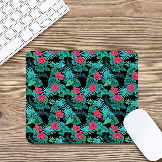 Turquoise Hawaiian Palm Leaves Print Mouse Pad