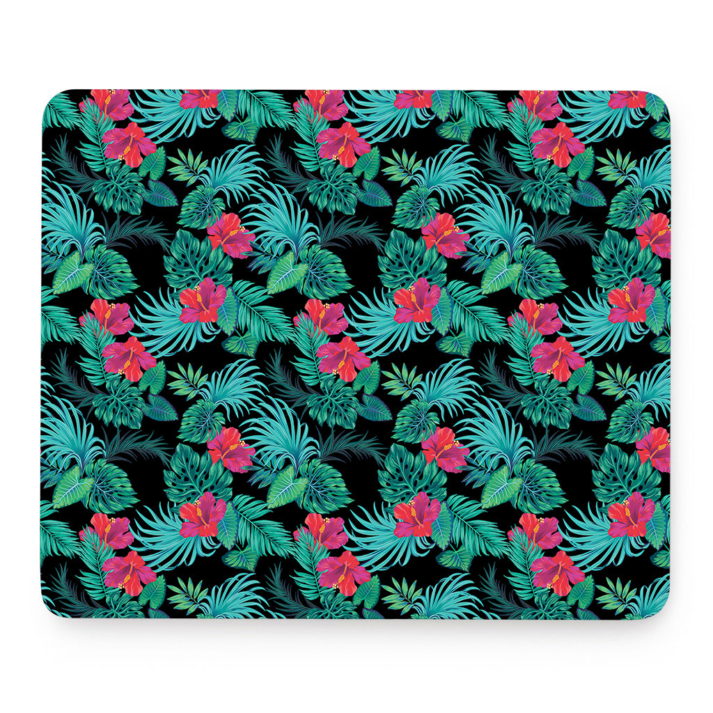 Turquoise Hawaiian Palm Leaves Print Mouse Pad