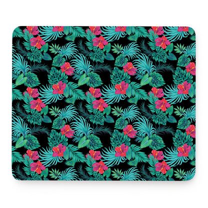 Turquoise Hawaiian Palm Leaves Print Mouse Pad