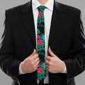 Turquoise Hawaiian Palm Leaves Print Necktie
