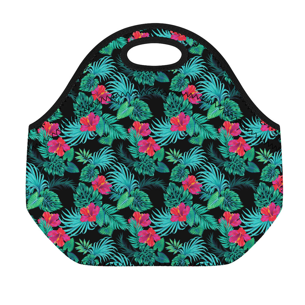 Turquoise Hawaiian Palm Leaves Print Neoprene Lunch Bag