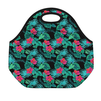 Turquoise Hawaiian Palm Leaves Print Neoprene Lunch Bag