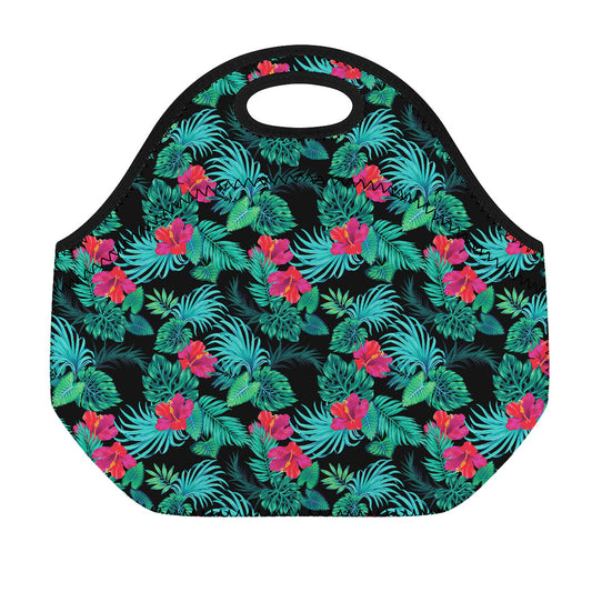 Turquoise Hawaiian Palm Leaves Print Neoprene Lunch Bag