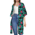 Turquoise Hawaiian Palm Leaves Print Open Front Beach Cover Up
