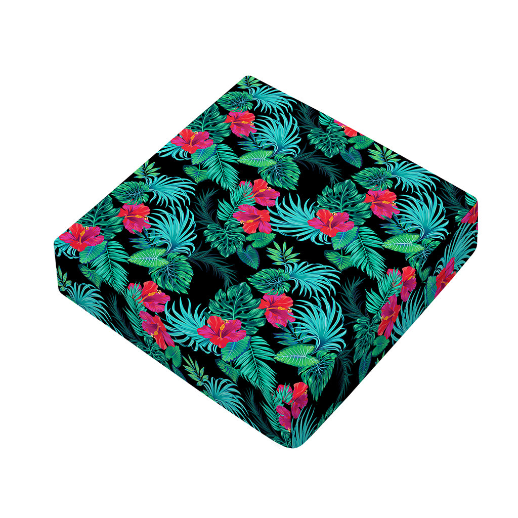 Turquoise Hawaiian Palm Leaves Print Outdoor Seat Cushion Cover
