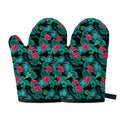 Turquoise Hawaiian Palm Leaves Print Oven Mitts