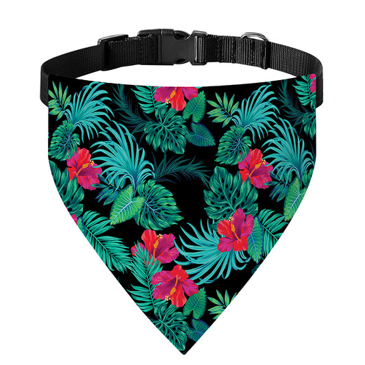 Turquoise Hawaiian Palm Leaves Print Over The Collar Dog Bandana