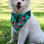 Turquoise Hawaiian Palm Leaves Print Over The Collar Dog Bandana